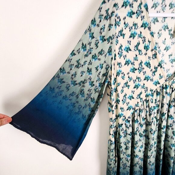 Uncle Frank Blue Floral Print Long Sleeve Dress Size Medium Bell Sleeves 70s - Picture 4 of 9